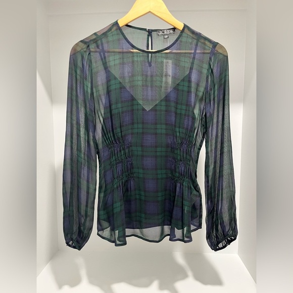 J crew Chiffon shirred-waist top in Black Watch tartan in
Cooper Green Blue sz 0 - Picture 4 of 12